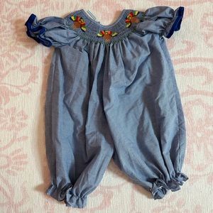 Southern Sunshine Thanksgiving Gobble Gobble Smocked Royal Long Bubble